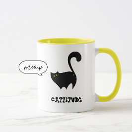 Cheeky Black Cat med CattiFunny Mugg
