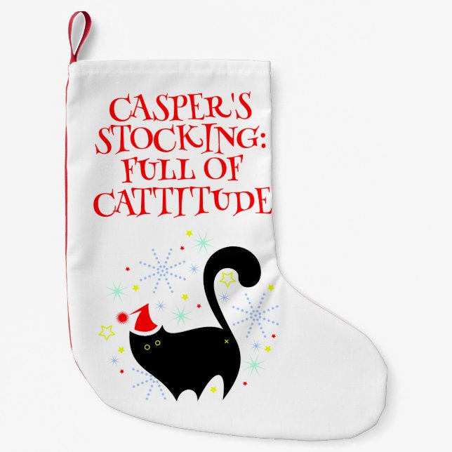 Cheeky Black Cat Santa Hat Cattige Liten Julstrumpa (Framsidan)