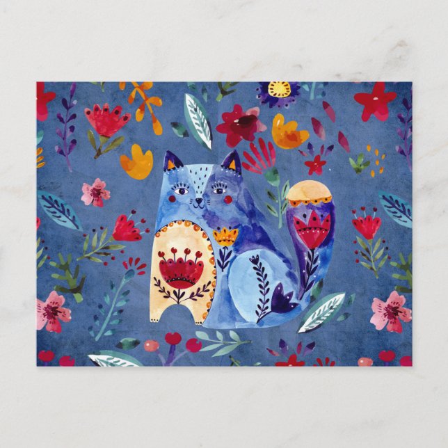 Cheeky Cat i Blomsterträdgård Vykort (Framsida)