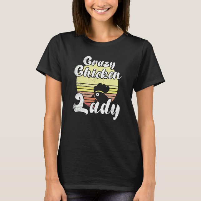 Cheeky Chicken Retro Sunset Crazy Chicken Dam say T Shirt (Framsida)