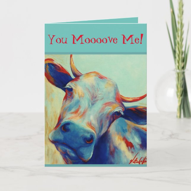 Cheeky Cow Valentine Card VCollierArt Helgkort (Framsida)