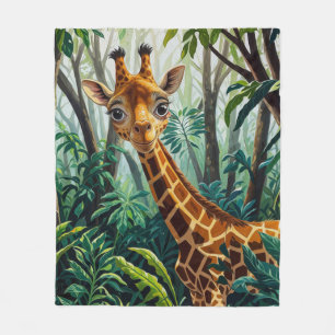 Cheeky Cute Tecknad Giraffe Gömmer i Träd Fleecefilt