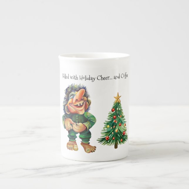 Cheeky jul Troll och Träd Delight Benporslin Mugg (Framsidan)