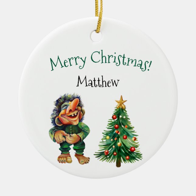 Cheeky jul Troll och Träd Delight Julgransprydnad Keramik (Framsidan)