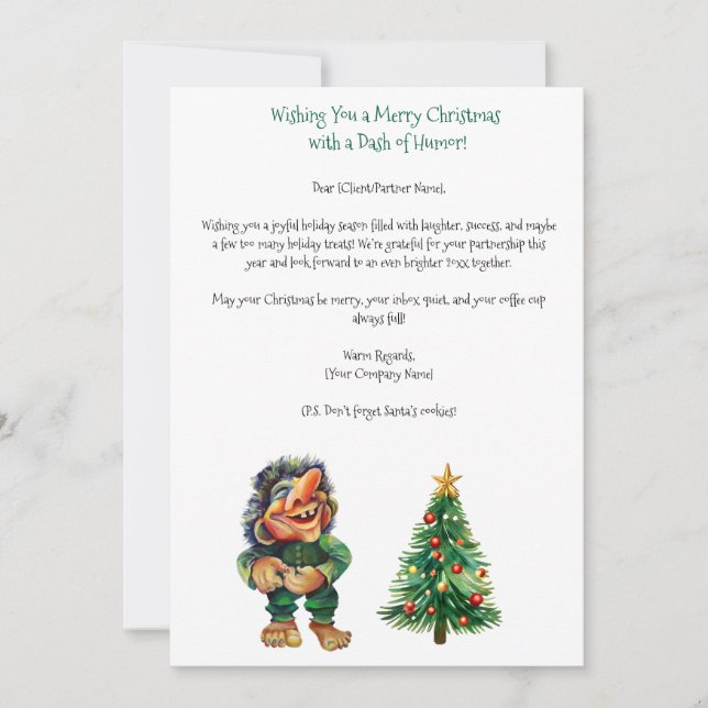 Cheeky jul Troll och Träd Delight Julkort (Framsida)