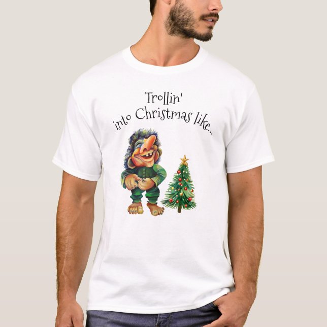 Cheeky jul Troll och Träd Delight T Shirt (Framsida)