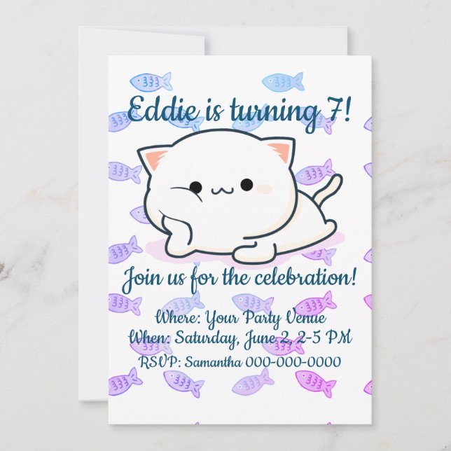 Cheeky Kawaii Stil Kitten Birthday Inbjudningar (Framsida)
