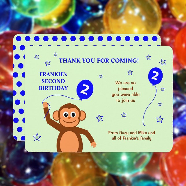 Cheeky Monkey andra födelsedagsfesten tack för dit Inbjudningar (Showing rounded corners option)