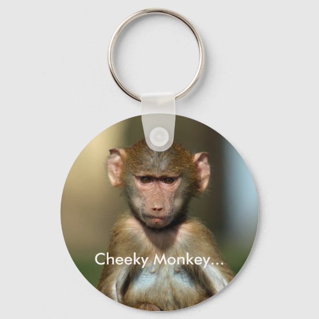 Cheeky Monkey - Cute Baby Baboon Keychain Nyckelring (Framsida)