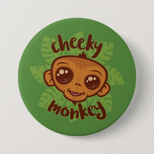 Cheeky Monkey Cute Tecknad Primat Teckning Knapp (Framsida)