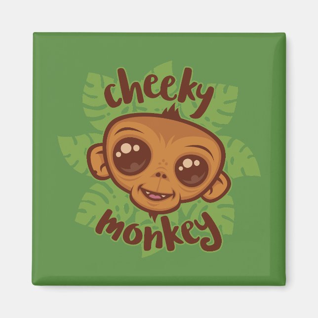 Cheeky Monkey Cute Tecknad Primat Teckning Magnet (Framsidan)