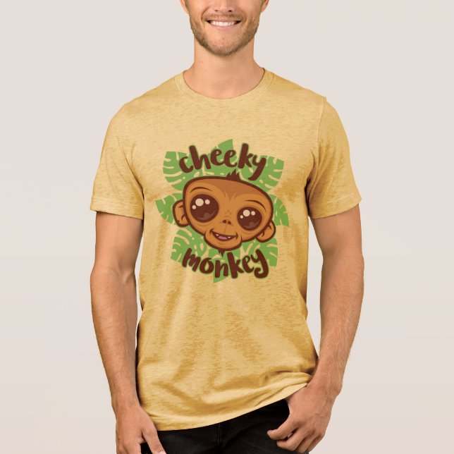 Cheeky Monkey Cute Tecknad Primat Teckning T Shirt (Framsida)