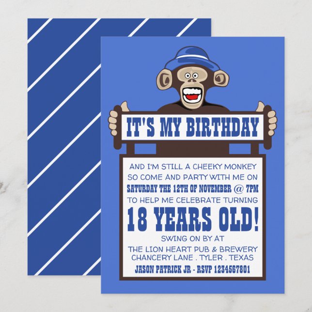 Cheeky Monkey Födelsedagsfest inbjudan (Fram/baksida)