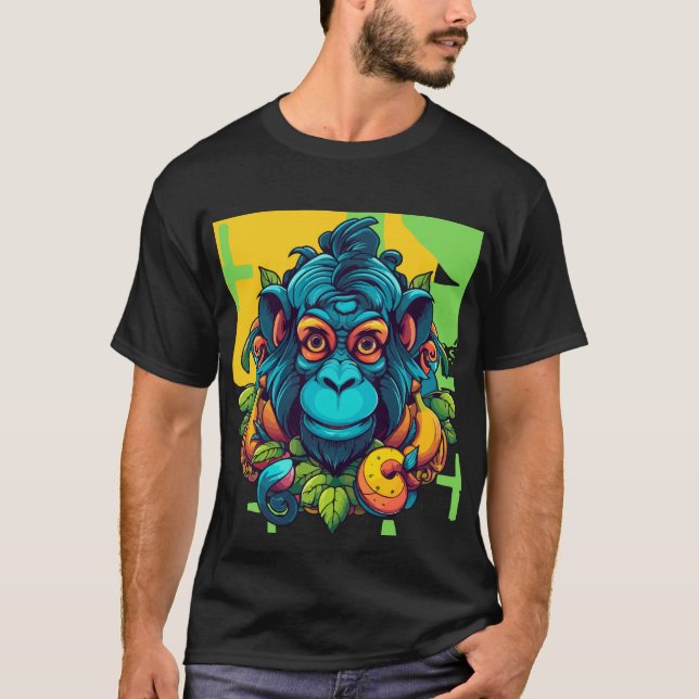 Cheeky Monkey med Banana Roligt T-Shirt (Framsida)
