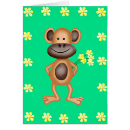 Cheeky Monkey with Flowers Hälsningskort