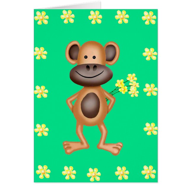 Cheeky Monkey with Flowers Hälsningskort (Framsidan)