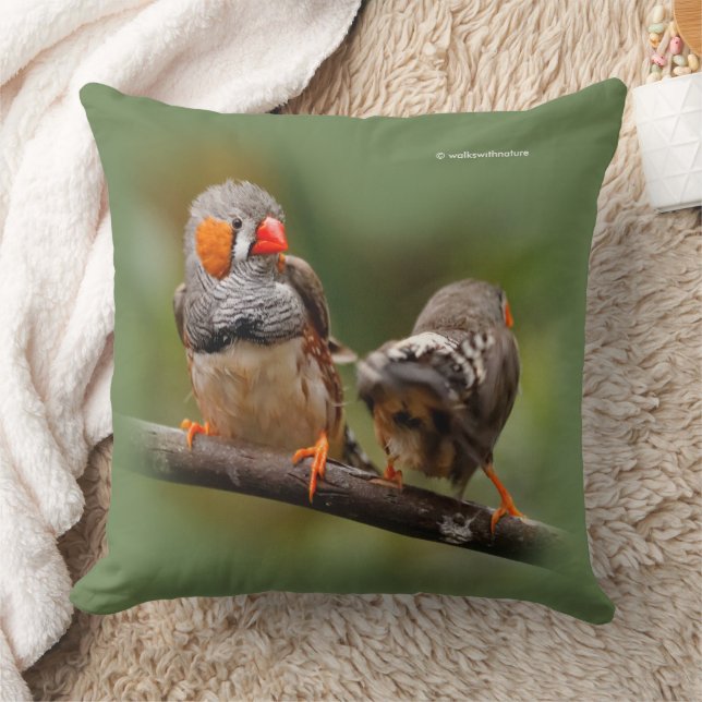 Cheeky Pair of Zebra Finches Songbird Kudde (Filt)