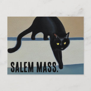 Cheeky Whimsical Black Cat Salem Massachusetts Vykort