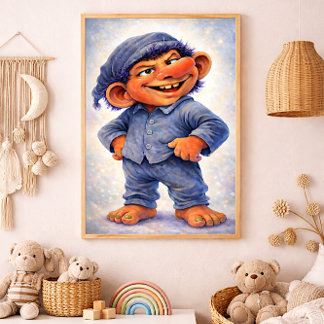 Cheeky Woodland Troll Boy Cozy Fairytale Fototryck