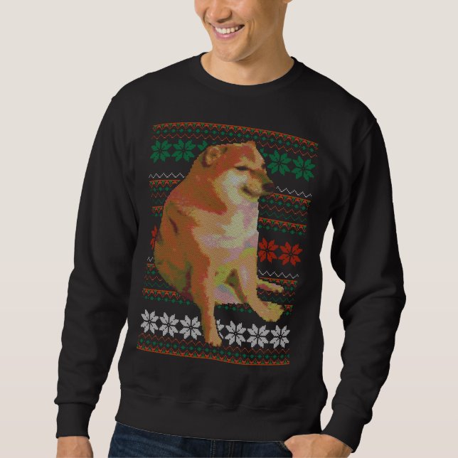 Cheems Ugly jul Sweater Doge Meme Design Lång Ärmad Tröja (Framsida)