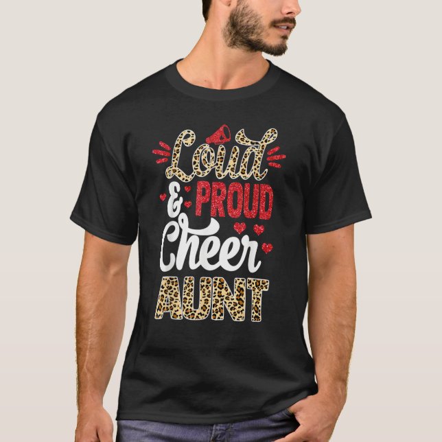Cheer Aunt Biggest Fan Leopard Print And Pom Pom T Shirt (Framsida)