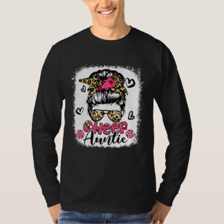 Cheer Auntie Leopard Cute Messy Bun Hair Cheerlead T Shirt