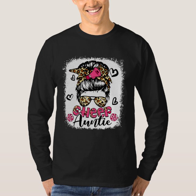 Cheer Auntie Leopard Cute Messy Bun Hair Cheerlead T Shirt (Framsida)