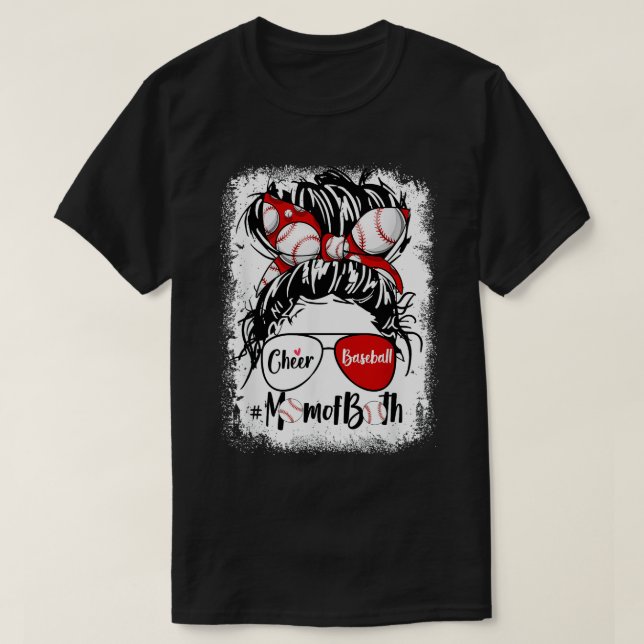 Cheer Baseball Mamma, båda Messy Bun Hair-glasen  T Shirt (Design framsida)