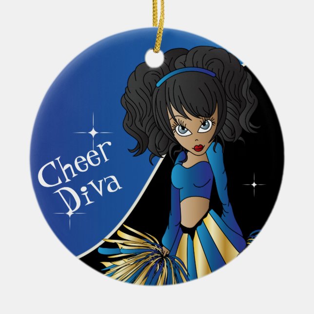 Cheer Blue CheerLeader Diva Girl Julgransprydnad Keramik (Framsidan)