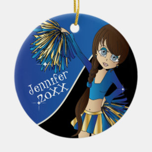 Cheer 📣 💖 Blue CheerLeader Girl Julgransprydnad Keramik