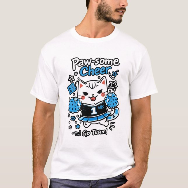 Cheer Cat Illustration – Cute Sports Cheerleader C T Shirt (Framsida)