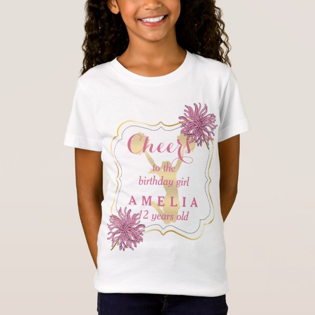 Cheer Cheerledare Birthday Girl T Shirt (Framsida)