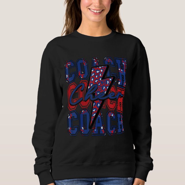Cheer Coach Blixt Boll Cheer Leopard Blå Röd T Shirt (Framsida)