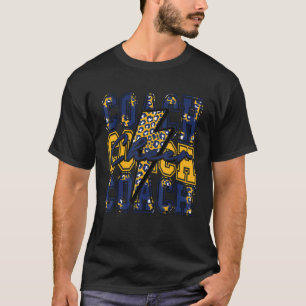 Cheer Coach Blixt Bolt Cheer Leopard Navy Guld T Shirt