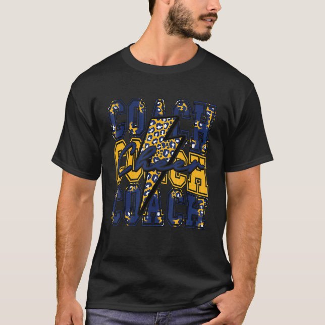 Cheer Coach Blixt Bolt Cheer Leopard Navy Guld T Shirt (Framsida)