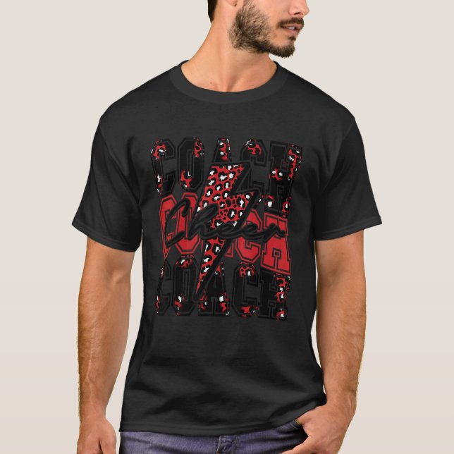 Cheer Coach Blixt Bolt Cheer Leopard Red Black T Shirt (Framsida)