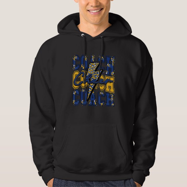 Cheer Coach Lightning Bolt Cheer Leopard Blue Gold Hoodie (Framsida)