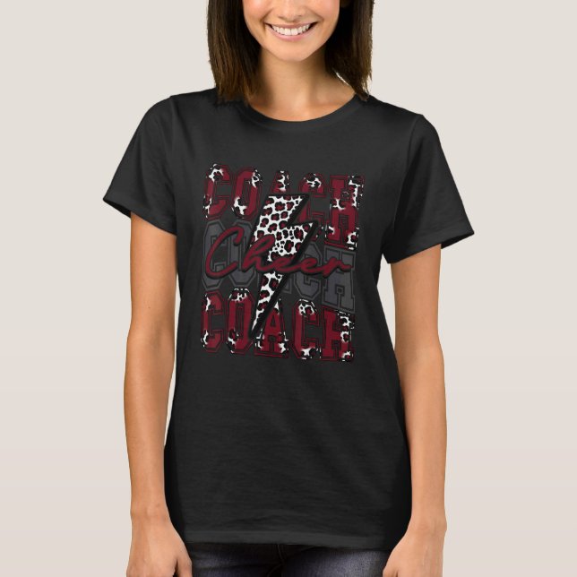 Cheer Coach Lightning Bolt Cheer Leopard Maroon T Shirt (Framsida)