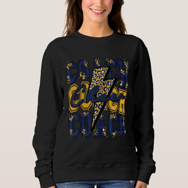 Cheer Coach Lightning Bolt Cheer Leopard Navy Gold T Shirt (Framsida)