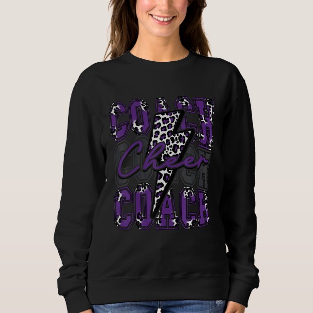 Cheer Coach Lightning Bolt Cheer Leopard Purple T Shirt (Framsida)