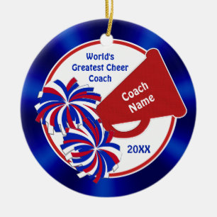 Cheer Coach Ornaments, Personlig Rött vitt blått Julgransprydnad Keramik