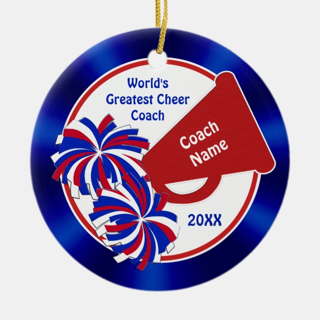 Cheer Coach Ornaments, Personlig Rött vitt blått Julgransprydnad Keramik (Framsidan)