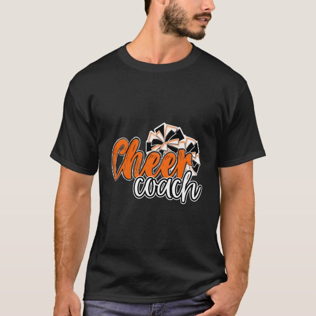 Cheer Coach Top Pom Poms Orange Mascot Färg Scho T Shirt (Framsida)