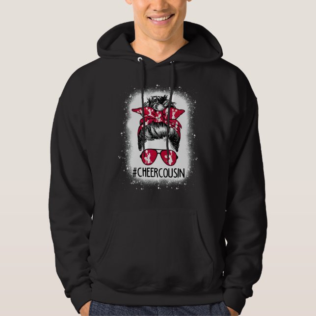 Cheer Cousin Life Messy Bun Cheerledare Bleached M Hoodie (Framsida)