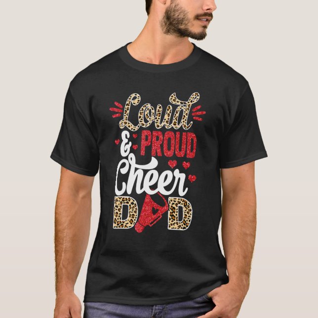 Cheer Dad Biggest Fan Leopard Print And Pom Pom T Shirt (Framsida)