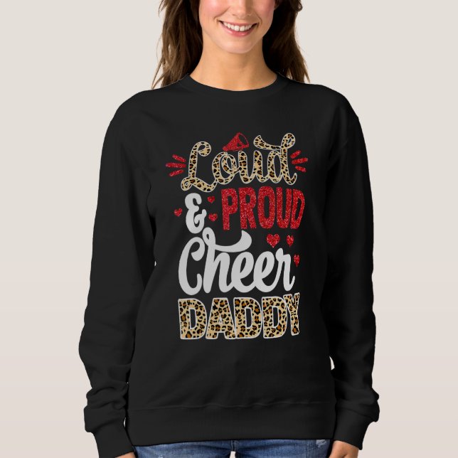 Cheer Daddy Biggest Fan Leopard Print And Pom Pom T Shirt (Framsida)