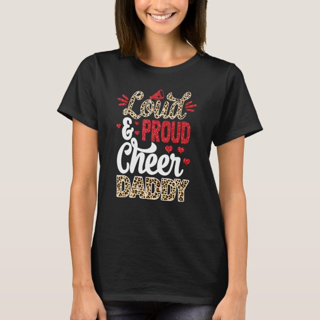 Cheer Daddy Biggest Fan Leopard Print And Pom Pom T Shirt (Framsida)