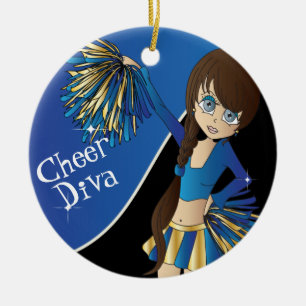 Cheer 📣 💖 Diva Blue CheerLeader Girl Julgransprydnad Keramik
