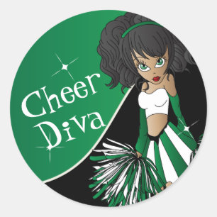 Cheer Diva Girl 📣 Cheermanager i Grönt Runt Klistermärke