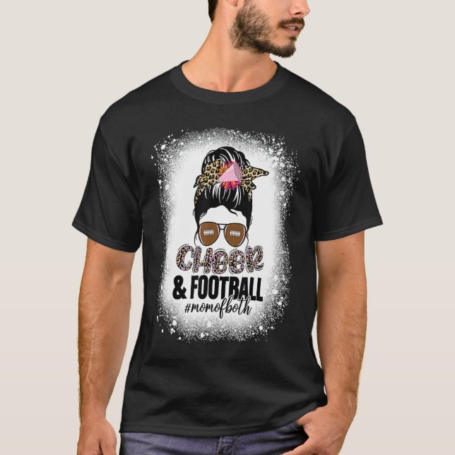 Cheer Football Cheerleading Mom Of Both Messy Bun  T Shirt (Framsida)